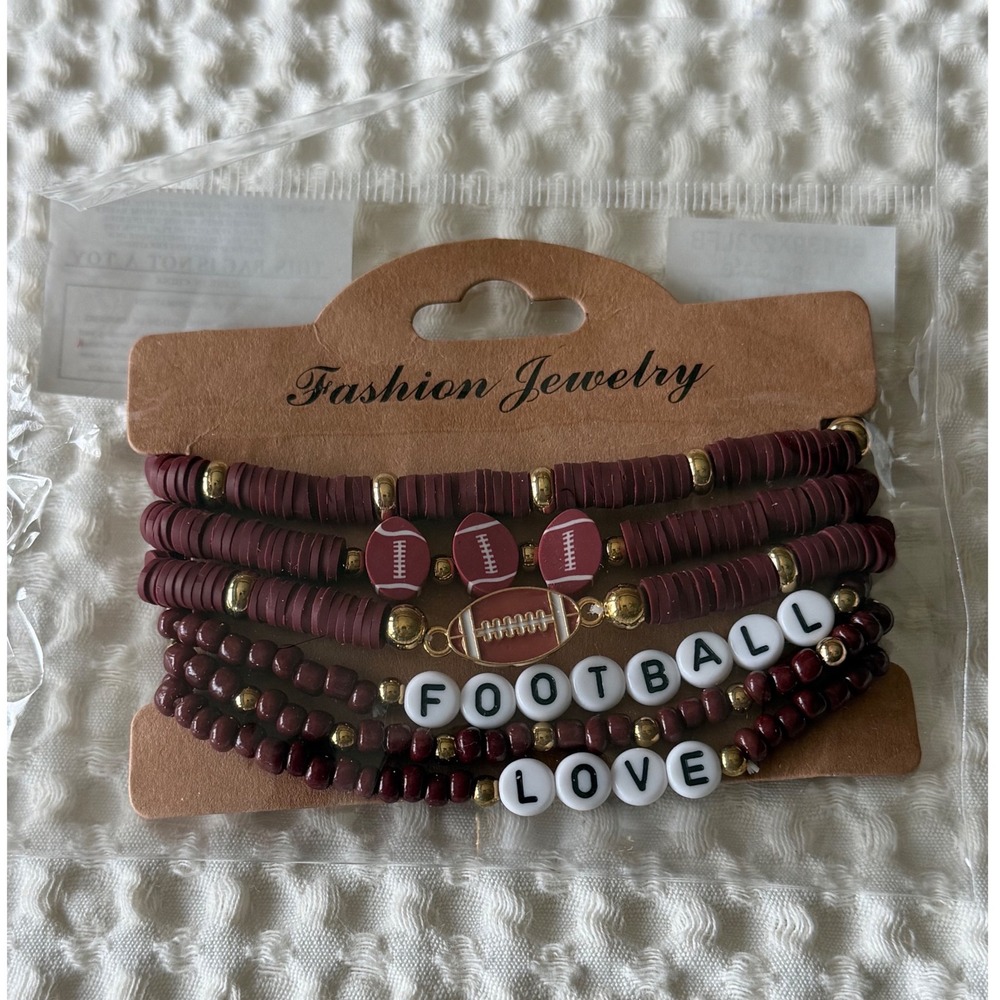 Fashion Jewelry 5 Piece Brown Football Love Bead Bracelet Set BB139